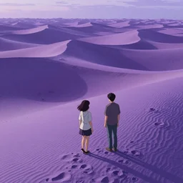 Rendering of a scene with purple desert dunes，by Makoto Shinkai and thomas kinkade, fantasy matte painting, trending on cgsociety and unreal engine，light effect，highly detailed，super wide angle，