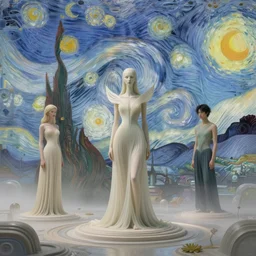 futuristic sci - fi world by karol bak and ruan jia and vincent van gogh, neutral pastel colors, visionary dreams by iris van herpen, symbolism, gothic style, imagination, daydreams and nightmares, grand scene
