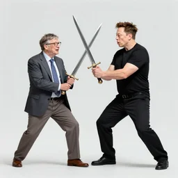 bill gates and elon musk battle with swords