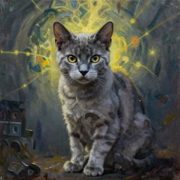 russian blue cat being mutated by radiation, oil on canvas, realism, spooky, 4 k