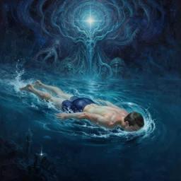 klaus nomi swimming in the ocean depths, cosmic horror painting, elegant intricate digital painting artstation concept art by mark brooks and brad kunkle detailed