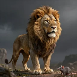 lion with the rat head, bizarre chimera, 3d render