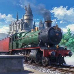 2 :: Train to Hogwarts :: cyberpunk style :: Makoto Shinkai cyberpunk style :: Cinematography by Zack Snyder ::8k resolution :: cinematic shot :: epic :: awe :: masterpiece ::