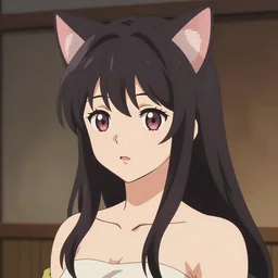 anime woman with long hair and cat ears on her head, a character portrait by nagasawa rosetsu, deviantart contest winner, official art, booru, anime