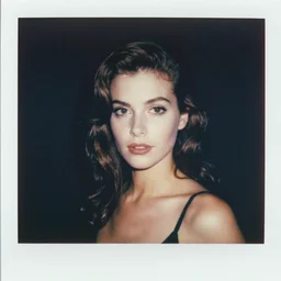 aged polaroid analog photo of a vintage sci-fi book cover, depicting a beautiful woman, warm azure tones, red color bleed, film grain