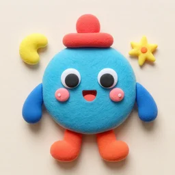 vibrant colorful cute character, handmade, felt, clay