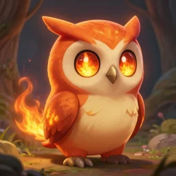 full shot,a cute fire owl Pokémon with big eyes made of flame,Greg Rutkowski,trending on artstation,Light and shadow, High detail,fantasy,D&D, humblewood art style