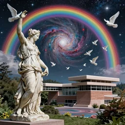the ecstasy of saint teresa by gian lorenzo bernini, fallingwater by frank lloyd wright, swarm of angels, psychedelic futurism, dark rainbow, surrealism, nebula, unreal engine, fantasy art by greg rutkowski, loish, rhads, rossdraws, wlop, detailed and intricate environment, sci - fi, distant twinkling stars, micro detail, octane render, physically based rendering,
