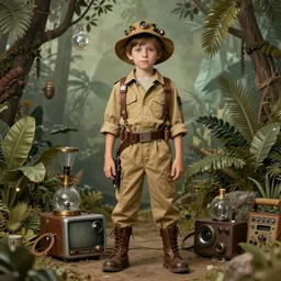 ( ( ( ( ( 2 0 5 0 s retro future 1 0 year boy old adventurer super scientest in khaki jungle steampunk costume full portrait. muted colors. ) ) ) ) ) by jean - baptiste monge!!!!!!!!!!!!!!!!!!!!!!!!!!!!!!