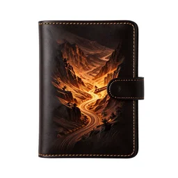glowing leather journal, stylized 3d render, isolated on a pure white background, centered, entire object in frame, sharp focus, soft studio lighting