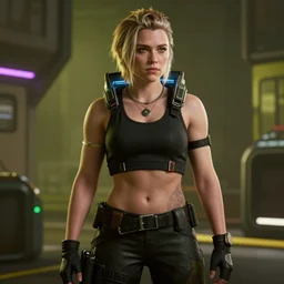 florence pugh in cyberpunk 2 0 7 7, unreal engine 5 4 k, hyperdetailed photorealism