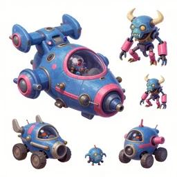 game asset of spaceship and vehicles, cockpit, big medium small, infected with zerg hydralisk, in gouache detailed paintings, props, stylized, 2 d sprites, kitbash, arcane, overwatch, blue and pink color scheme, 8 k, close up