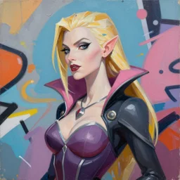 greg manchess portrait painting of camilla vampiress queen of styria as overwatch character, pale blonde hair, medium shot, asymmetrical, profile picture, organic painting, sunny day, matte painting, bold shapes, hard edges, street art, trending on artstation, by huang guangjian, gil elvgren, jc leyendecker, greg rutkowski, gaston bussiere