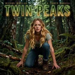 Twin Peaks movie poster artwork by Michael Whelan and Tomer Hanuka, Rendering of Hilary Duff, stumbles across great mysteries, from a scene from Twin Peaks, clean, full of detail, Matte painting, trending on artstation and unreal engine