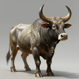 portrait of a assam ox, sci - fi armour, muscular, cyberpunk, intricate, elegant, highly detailed, digital painting, artstation, concept art, sharp focus, illustration, art by artgerm and greg rutkowski and alphonse mucha