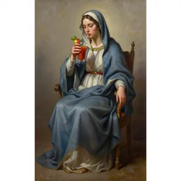a oil painting full body character portrait of the virgin mary drinking a bloody mary in the style of dark souls in the style of darkest dungeon trending on artstation deviantart pinterest detailed realistic hd 8 k high resolution