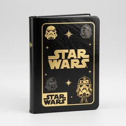 Designer Bible cover with Star Wars themed motifs, product photography, studio lighting