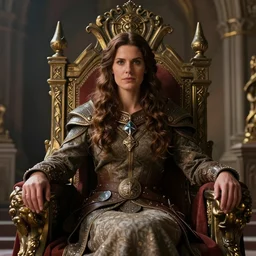 the elder scrolls vi, charismatic gracious humble regal brunette female jarl, portrait, throne room, atmospheric lighting, painted, intricate, volumetric lighting, beautiful, daytime, sunny weather, slight overcast, sharp focus, deep colours, ultra detailed, by leesha hannigan, ross tran, thierry doizon, kai carpenter, ignacio fernandez rios