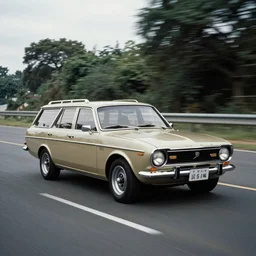 1975 Volvo ((Firebird)) wagon, movie still, speed, cinematic Eastman 5384 film