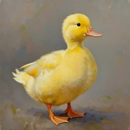 yellow duck standing and holding a knife, oil painting