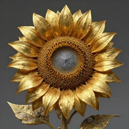 the supernova of a petrified wild sunflower, gold and grey stone and metal, studio lighting, golden ratio, details, scifi, dark fantasy, intricate, decadent, ornate, highly detailed, digital painting, octane render, ray tracing reflections, 8 k, artstation, concept art, smooth, sharp focus, illustration, art by artgerm, loish, by wlop