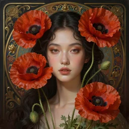 poppy goddess unique non conventional beauty, surreal, fantasy, intricate, elegant, dramatic lighting, emotionally evoking symbolic metaphor, highly detailed, lifelike, photorealistic, digital painting, artstation, concept art, smooth, sharp focus, illustration, art by John Collier and Krenz Cushart and Artem Demura and Alphonse Mucha and Albert Aublet
