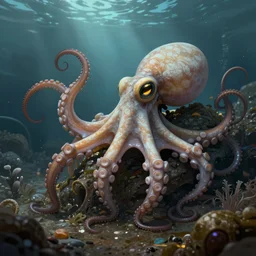 a skeletal octopus, fantasy art