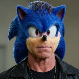 John Cena in Sonic the Hedgehog makeup and prosthetics, directed by James Gunn, film still, detailed, 4k