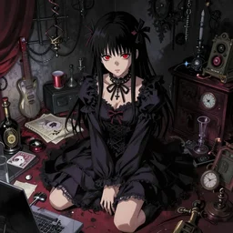 digital art pastel goth aesthetic, messy room, high contrast, vaporwave, sharp details, intricate details, hayao miyazaki, hd anime, artstation