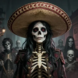 portrait of beautiful undead skeleton girl wearing mexican sombrero | | fine detail!! anime!! realistic shaded lighting!! poster by ilya kuvshinov katsuhiro otomo ghost - in - the - shell, magali villeneuve, artgerm, jeremy lipkin and michael garmash and rob re