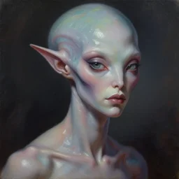a beautiful alien woman with vitreous skin, painted by artgerm and tom bagshaw, fantasy art, dramatic lighting, highly detailed oil painting