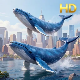 huge blue whales sailing over the skyline over new york city, 8 k uhd, unreal engine, octane render in the artstyle of finnian macmanus, john park and greg rutkowski
