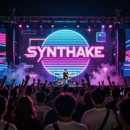 synthwave concert with 8 0 s background