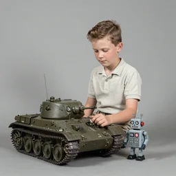 (((((1950s boy and his small pet robot toy retro army tank . muted colors.))))) by Jean-Baptiste Monge !!!!!!!!!!!!!!!!!!!!!!!!!!!