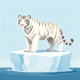 a illustration white tiger standing on the top of a iceberg, an ocean, an moon, sacried, peaceful, elegent, high quality, tones of blue, by outcrowd
