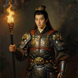 a ancient chinese heavy armour solider hold a torch, character design, beautiful face, painting by gaston bussiere, katsuya terada, nc wyeth, greg rutkowski, craig mullins, vermeer, frank frazetta, mucha, trending on artstation, jeffery catherine jones
