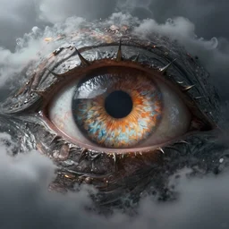 highly detailed eye of sauron in the stormy clouds soft lighting insanely detailed soft lighting, particle fx renderer photorealistic