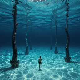 swimming through the matrix illuminated spacious nothing Depths Traveler with no return in the style of Zdzisław Beksiński and Salvador Dalí