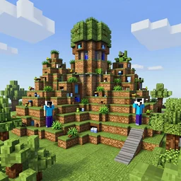 high tech city in the style of minecraft.