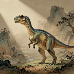 Dinosaurs painted in classic Chinese style