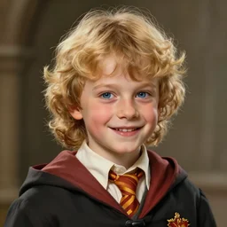 a curly blonde hair hufflepuff boy age 1 1 years old with blue eyes, happy, fantasy, portrait, highly detailed, digital painting, artstation, concept art, sharp focus, illustration, art by artgerm and greg rutkowski and magali villeneuve