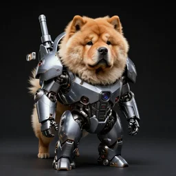 a chow chow in a mech suit in the style of simon stalenhag