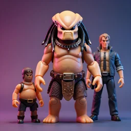 hyperrealistic rendering, fat smooth john carpenter flesh monster predator by bernie wrightson and killian eng and joe fenton, product photography, action figure, sofubi, studio lighting, colored gels, colored background