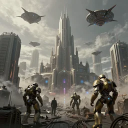 masterpiece epic concept art of city 1 7, half life, the citadel, city scanner drones, civil protection combine, cyberpunk, cyberneticpunk, smoke, wires, desolate, dystopian future, mechanical, technological, 1 9 8 4, big brother, photorealistic, intricate digital art, breathtaking, artgem, trending artstation, volumetric lighting, real time render, 8 k ultra high definition, unreal 5