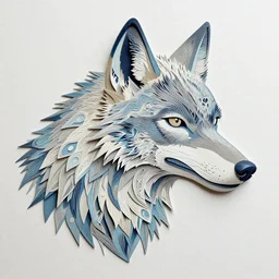 werewolf portrait, balenciag intricate complexity. matte paper, cut paper texture. by Jeffrey Catherine Jones, James jean, Miho Hirano, Hayao Miyazaki, coarse gritby. Full of light-blue and silver and white layers. Exquisite detail 8K