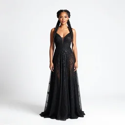 braided-hair opera singer in gown, photorealistic portrait photography, full body, standing, isolated on a pure white background, centered, whole figure in frame, sharp focus, studio lighting