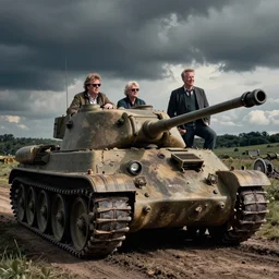 Jeremy Clarkson, James May and Richard Hammond with A WW2 Tiger tank