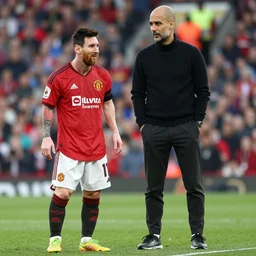 messi in manchester united with guardiola
