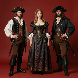 Solomon Joseph Solomon and Richard Schmid and Jeremy Lipking victorian genre painting full length portrait painting of a young beautiful woman traditional german french fashion model pirate wench in fantasy costume, red background
