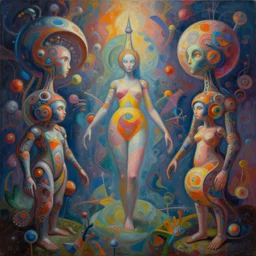 art titled geometric dreams by caitlin hacket hannah yata, stephen kruse and ill. des featuring anna charney inspired by archan nair and salviadroid. visionary psychedelic fineart painting. gigapixel resolution. intricate detailed. beautiful dramatic cinematic. in the style of subject zero and yoko d'holbachie. hyperrealistic render. dreamy atmosphere.